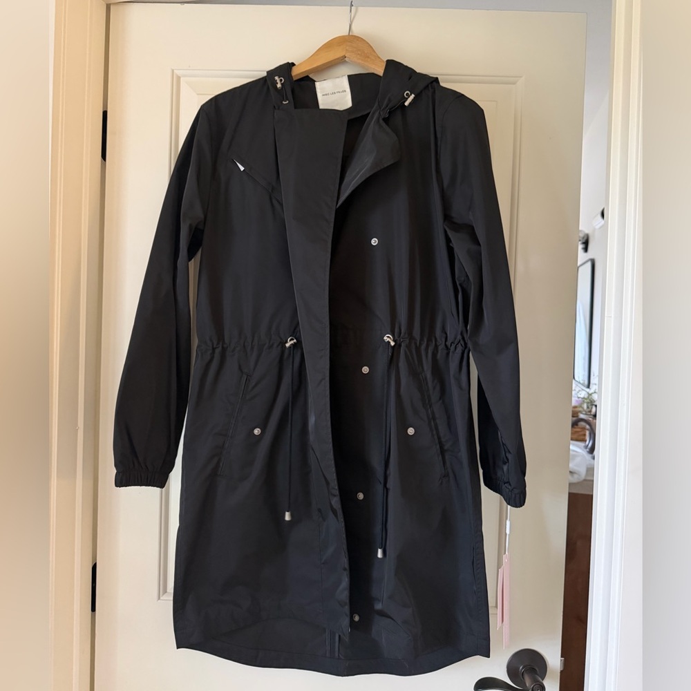 Women’s Avec Les Filles Black Hooded Trench Coat-NEW WITH TAGS